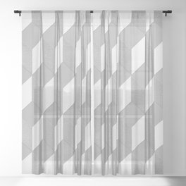 Cube wall - grey with white Sheer Curtain
