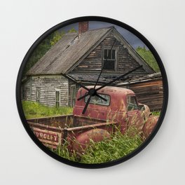 Old Chevy Pickup and Abandoned Farm House Wall Clock