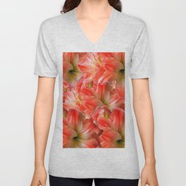 Pink & Red Amaryllis Patterns Floral Art Unisex V-Neck