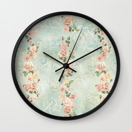 seamless, pattern, with delicate roses and monograms, shabby chic, retro. Wall Clock