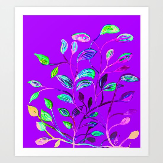 Neon Purple Pop Leaves Art Print