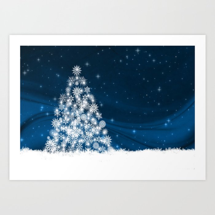 Blue Christmas Eve Snowflakes Winter Holiday Art Print
