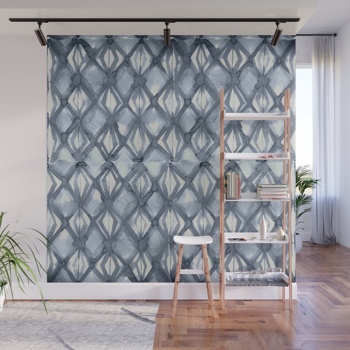 Braided Diamond Indigo Blue On Lunar Gray Wall Mural By