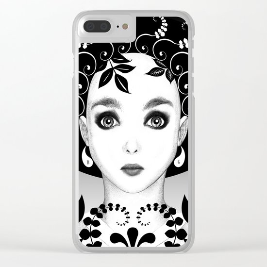 Black and white floral portrait Clear iPhone Case