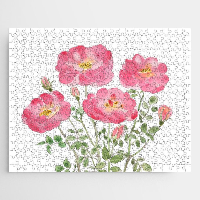 pink rose watercolor  Jigsaw Puzzle