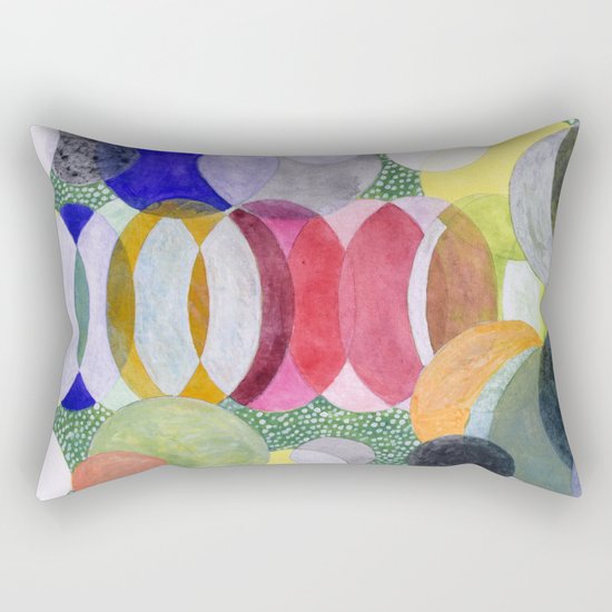 Overlapping Ovals and Circles on Green Dotted Ground Rectangular Pillow