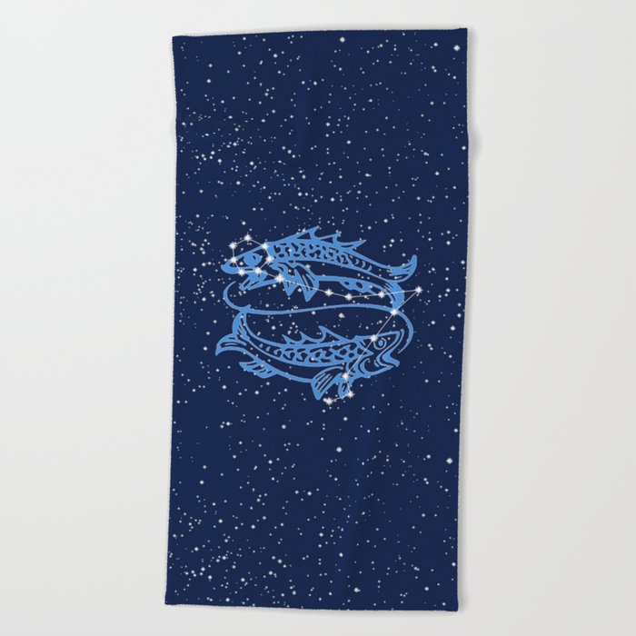 Pisces Constellation and Zodiac Sign with Stars Beach Towel