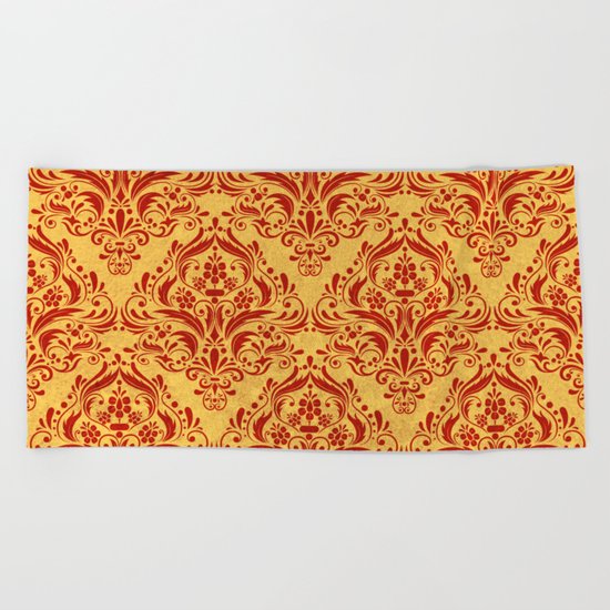 Halloween damask colors #1 Beach Towel