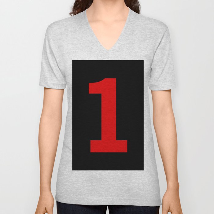 Number 1 (Red & Black) V Neck T Shirt