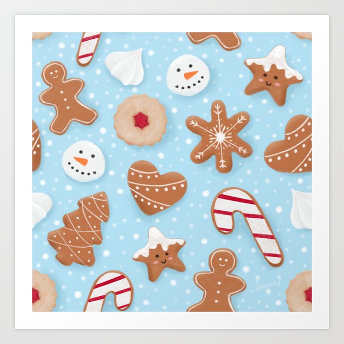 Christmas cookies baby blue Art Print