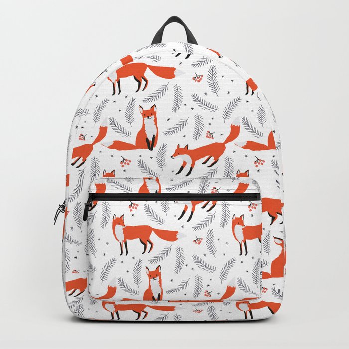 Red foxes and berries in the winter forest Backpack