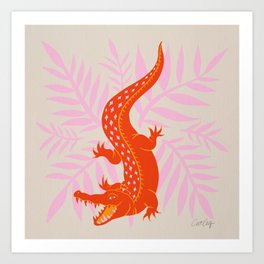 Crocodile – Orange & Pink Art Print