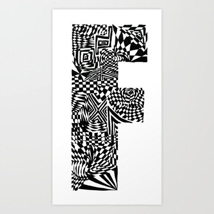 Alphabet Letter F Impact Bold Abstract Pattern (ink drawing) Art Print