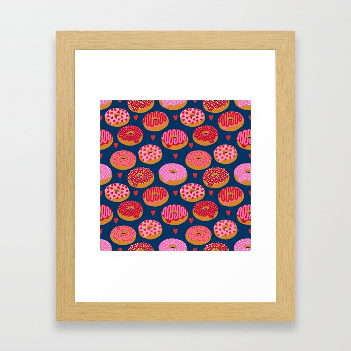 Pink and Red donuts hearts love valentines day cute gifts for foodie Framed Art Print