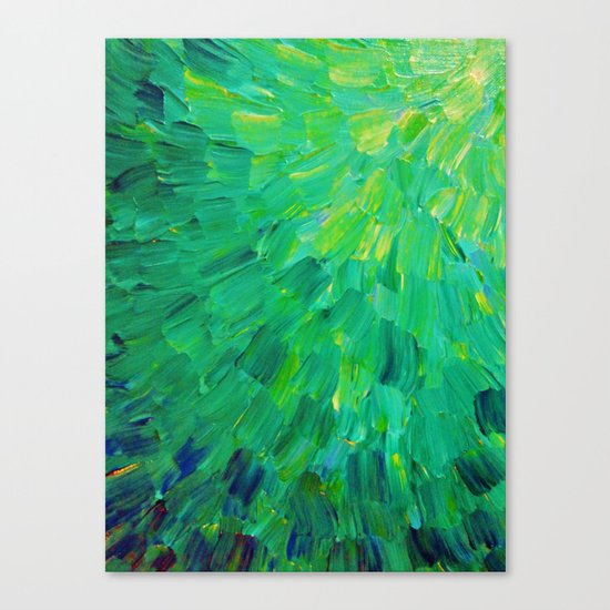 SEA SCALES in GREEN - Bright Green Ocean Waves Beach Mermaid Fins Scales Abstract Acrylic Painting Canvas Print