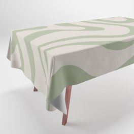 Liquid Swirl Abstract Pattern in Almond and Sage Green Tablecloth