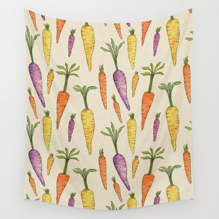 Heirloom Carrots on Cream Wall Tapestry