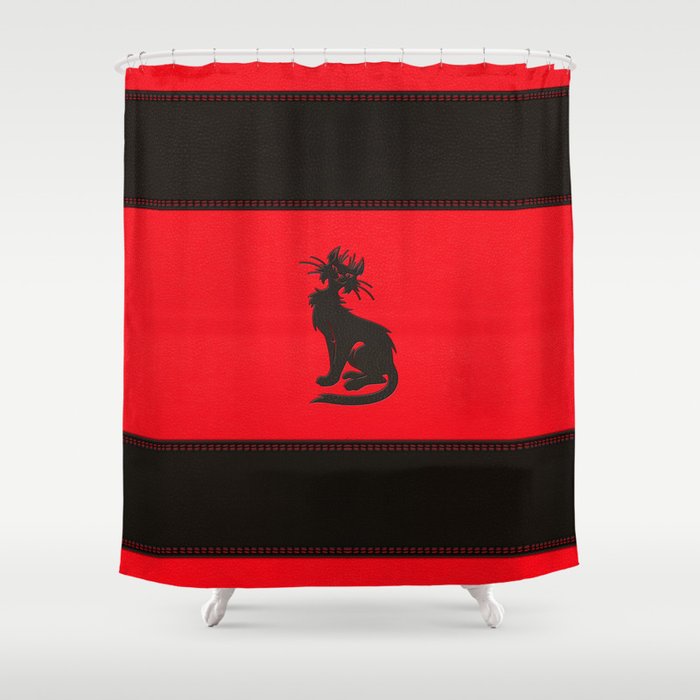 Tribal Black Cat Embossed On Faux Leather Shower Curtain By Tribal Black Cat Embossed On Faux Leather Shower Curtain