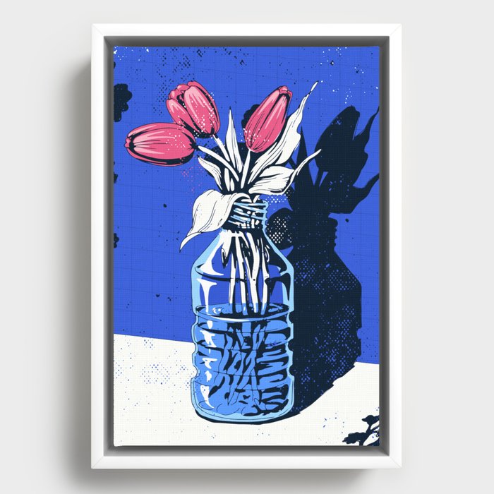 Holland Tulips Bouquet on Cobalt and Delft Blue Framed Canvas