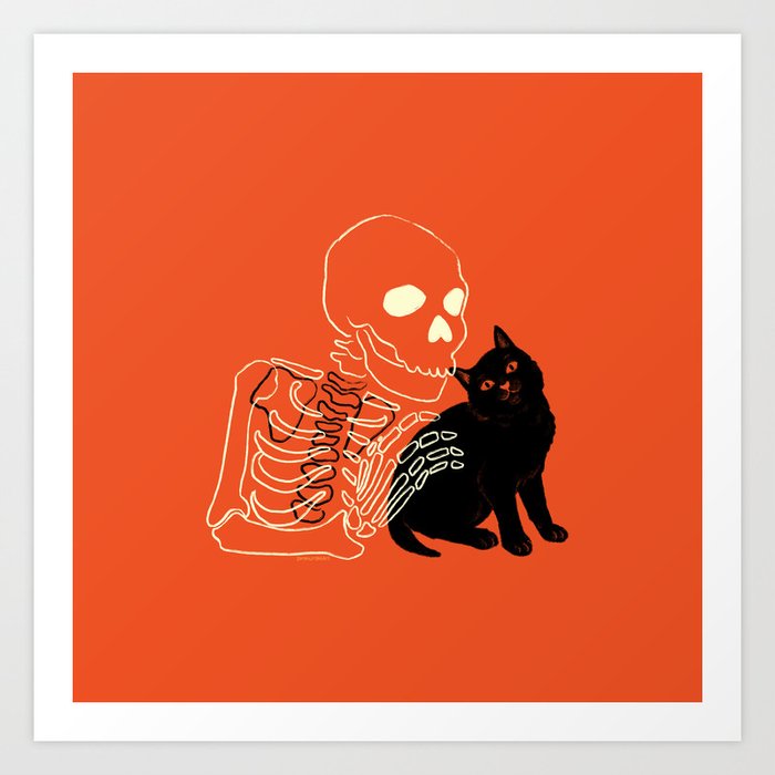 Skeleton and Cat Art Print