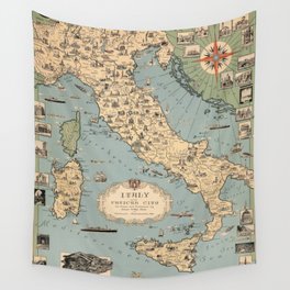 1935 Vintage Map of Italy and Vatican City Wall Tapestry