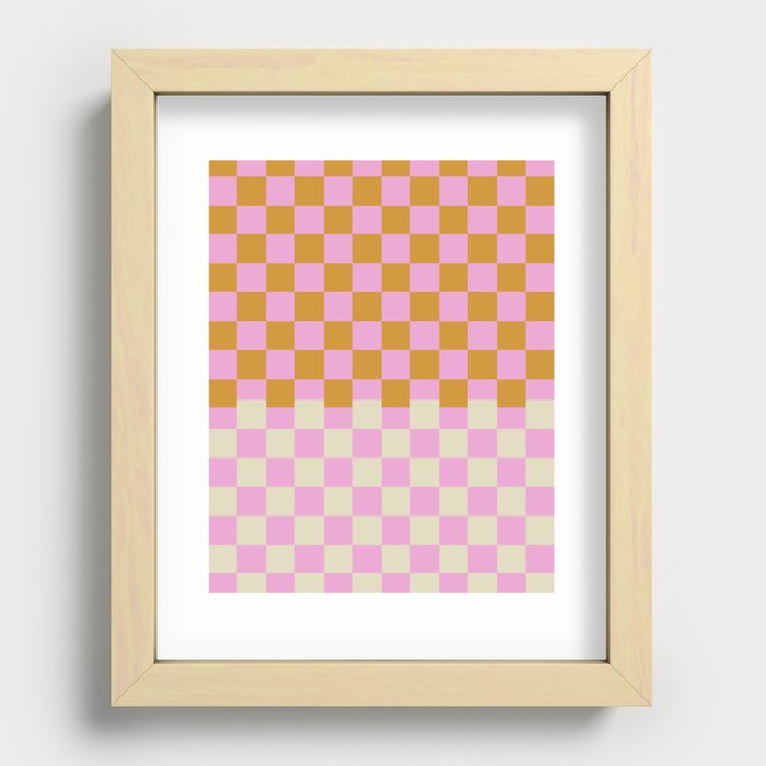 Retro Checkered Gingham in Orange and Pink  Recessed Framed Print