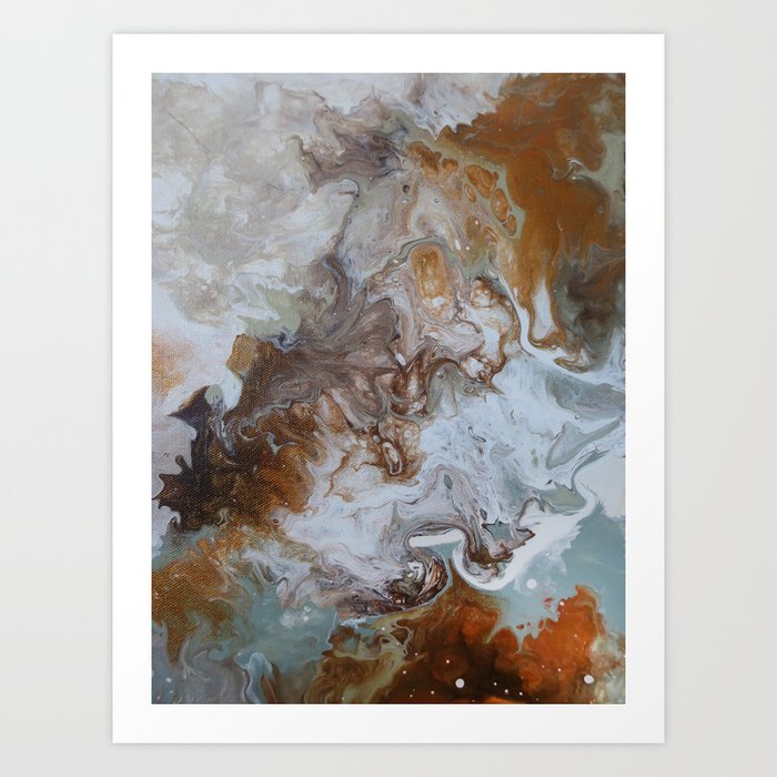 Sage and Umber Paint Pour Print Art Print