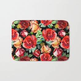 Hand painted black red watercolor roses floral Bath Mat | Curated, Roses, Handpainted, Handpaintedfloral, Watercolorflowers, Rosespattern, Handpaintedpattern, Black, Floral, Watercolor 