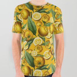 Lemon and Leaf Pattern All Over Graphic Tee