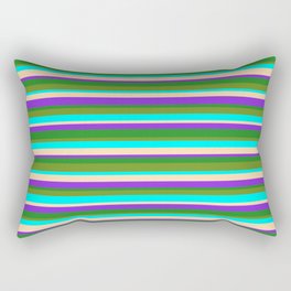 [ Thumbnail: Vibrant Tan, Purple, Forest Green, Green & Aqua Colored Striped/Lined Pattern Rectangular Pillow ]