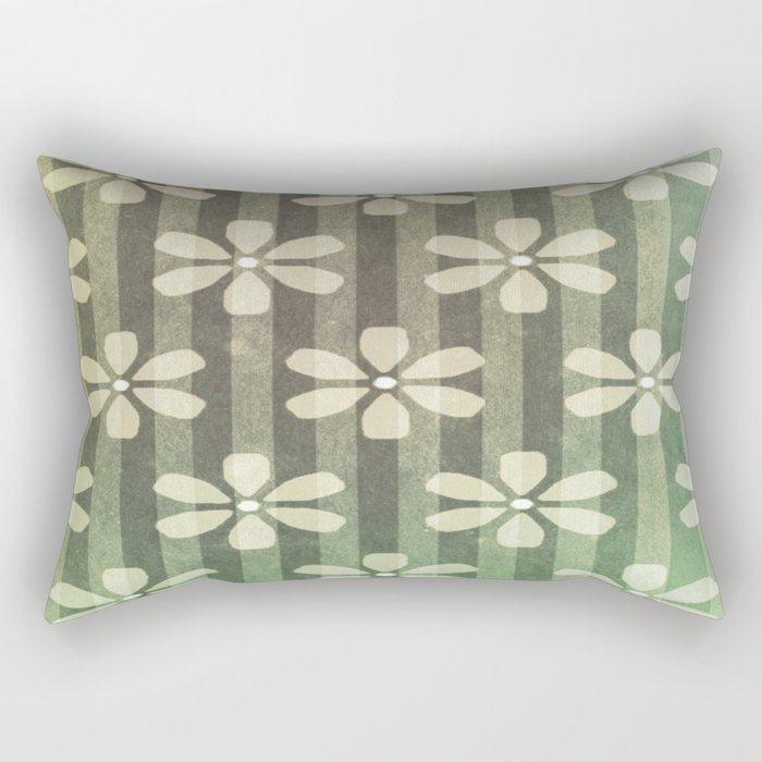 Abstract Daisies Lime Green On Forest Kelly Green Stripes Rectangular Pillow