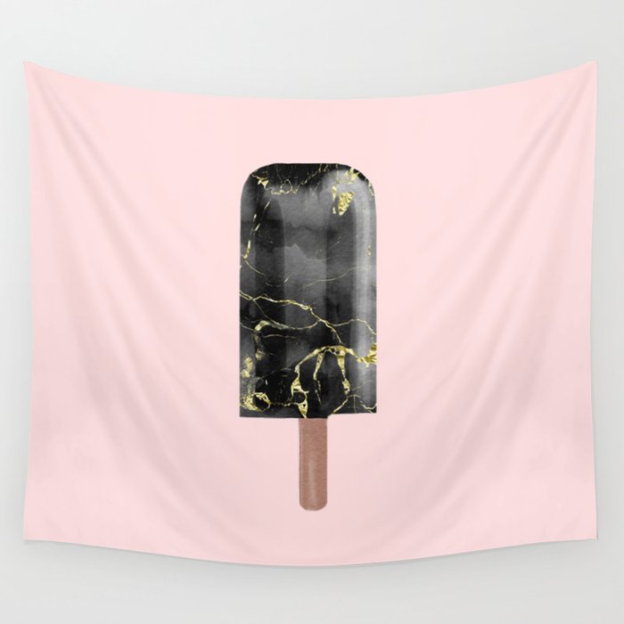 Black Marble with Gold Popsicle Wall Tapestry