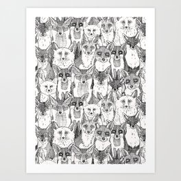 just foxes black soft white Art Print