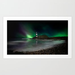 Lighting Up The Dark Art Print | Sea, Digital, Lighthouse, Seascape, Anglesey, Coast, Color, Northernlights, Photo, Penmonpoint 