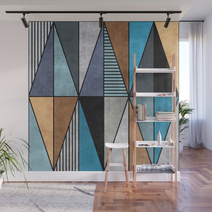 Colorful Concrete Triangles - Blue, Grey, Brown Wall Mural