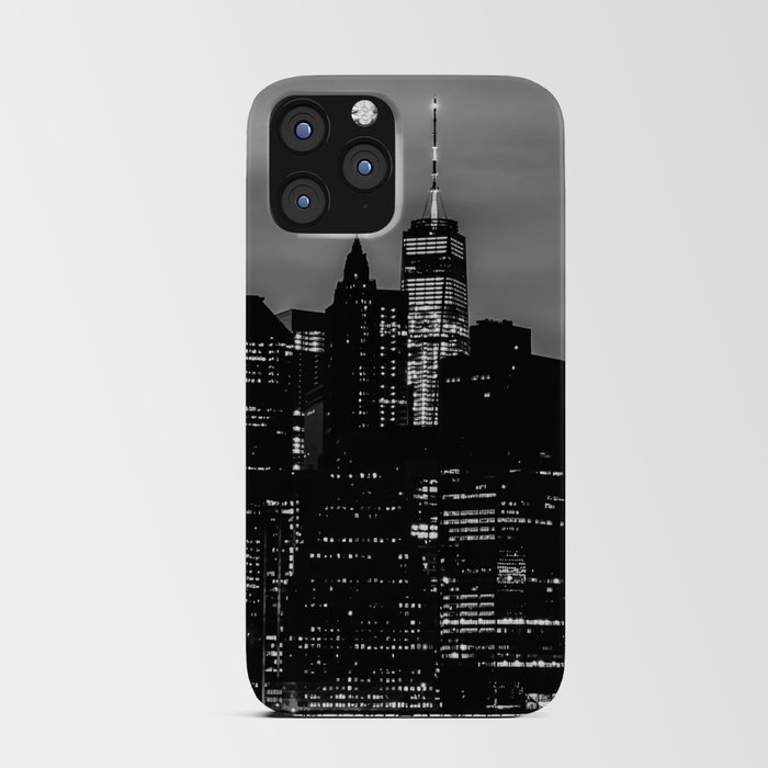 New York City Manhattan skyline at night black and white iPhone Card Case
