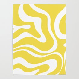 Retro Modern Liquid Swirl Abstract Pattern Square in Lemon Yellow and White Poster | Graphicdesign, Pattern, Modern, 60S, Yellow, 70S, Abstract, Retro, Trippy, Cool 