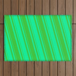 [ Thumbnail: Green and Lime Green Colored Lined Pattern Outdoor Rug ]