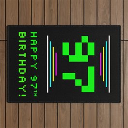 [ Thumbnail: 97th Birthday - Nerdy Geeky Pixelated 8-Bit Computing Graphics Inspired Look Outdoor Rug ]