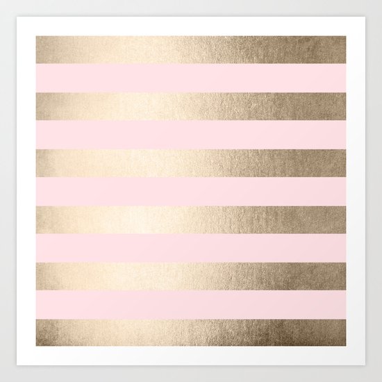 Simply Striped in White Gold Sands and Flamingo Pink Art Print