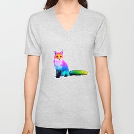 Cute Rainbow Fox V Neck T Shirt
