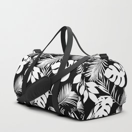 Tropical Monstera And Palm Leaves Black N White Duffle Bag