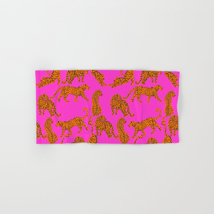 Abstract leopard with red lips illustration in fuchsia background  Hand & Bath Towel
