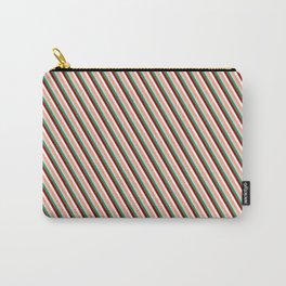 [ Thumbnail: Vibrant Light Salmon, Light Grey, Sea Green, Dark Red, and White Colored Stripes Pattern Carry-All Pouch ]
