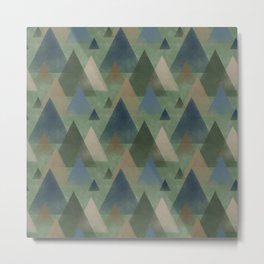 Abstract Misty Mountains, Pine, Slate Blue, Tan and Beige Metal Print