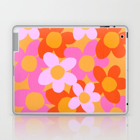 Cheerful Spring Flowers 70’s Retro Orange on Red Laptop & iPad Skin