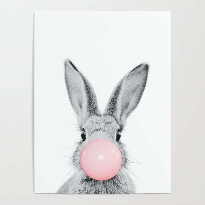 Rabbit Gum Print, Nursery Wall Art, Rabbit Poster, Bubblegum Art Poster