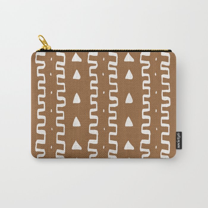 Merit Mud Cloth Light Brown and White Triangle Pattern Carry-All Pouch