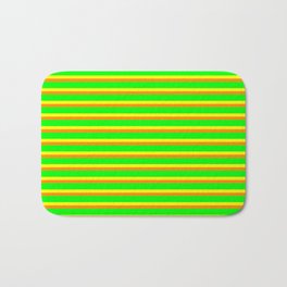 [ Thumbnail: Yellow, Dark Orange, and Lime Colored Lined/Striped Pattern Bath Mat ]