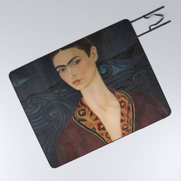 Frida Kahlo self portrait in a velvet dress painting for home and wall decor  Picnic Blanket